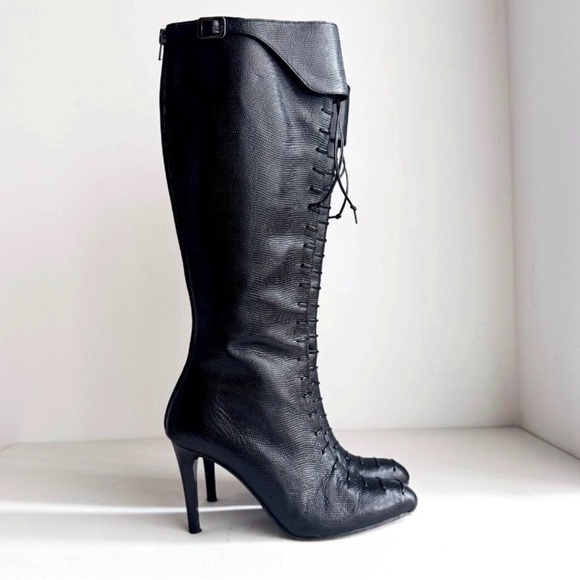 Grigiarancio Shoes - Grigiarancio Tall Lace up detail Leather Sexy Black Boots